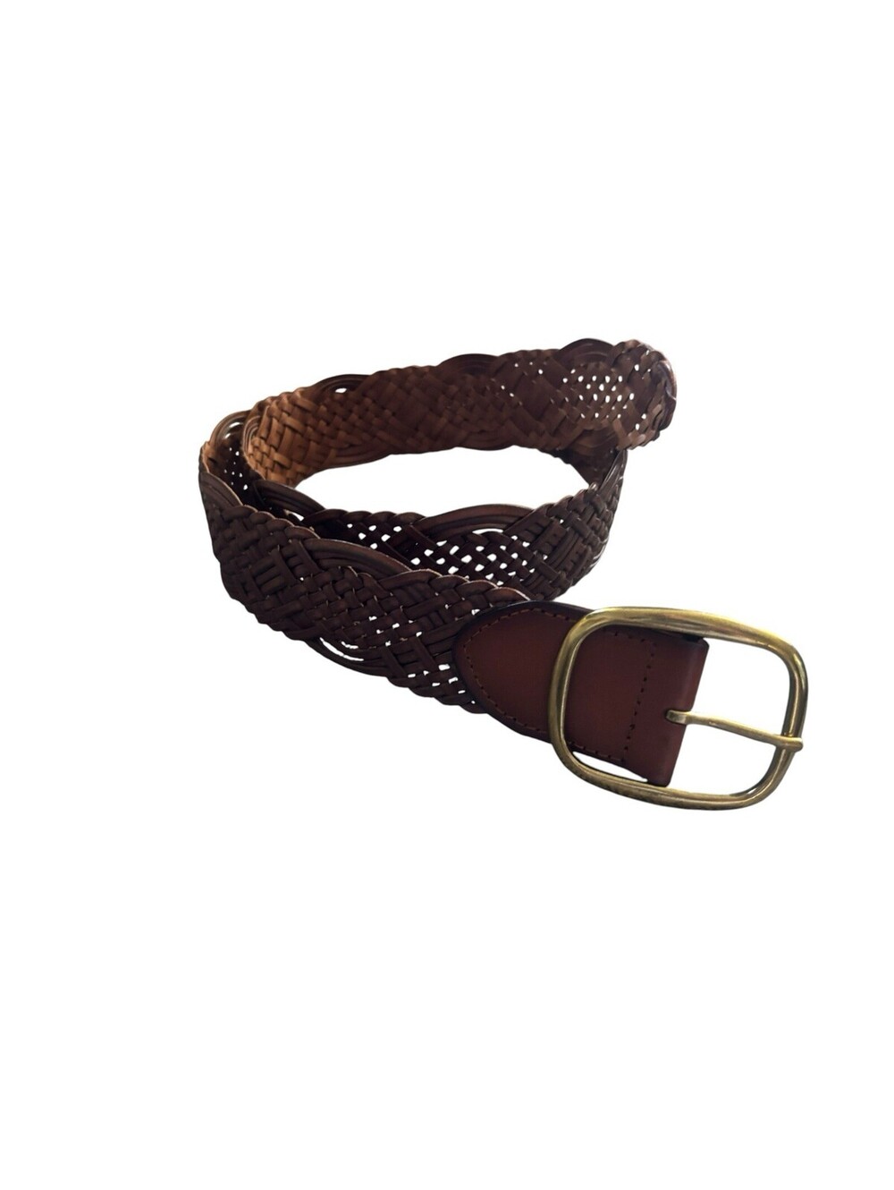 Braided Wide Brown Leather Fashion Belt Brass Buckle 43” Long - Size M/L Y2K